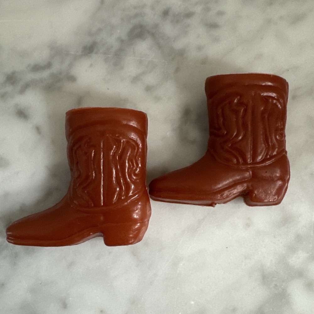 Vintage‎ Barbie Shoes Boots 1990S COWGIRL Short Brown Plastic Doll Shoes